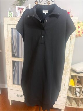 Eileen Fisher Black Polo-Style ladies Dress with Scalloped Hem